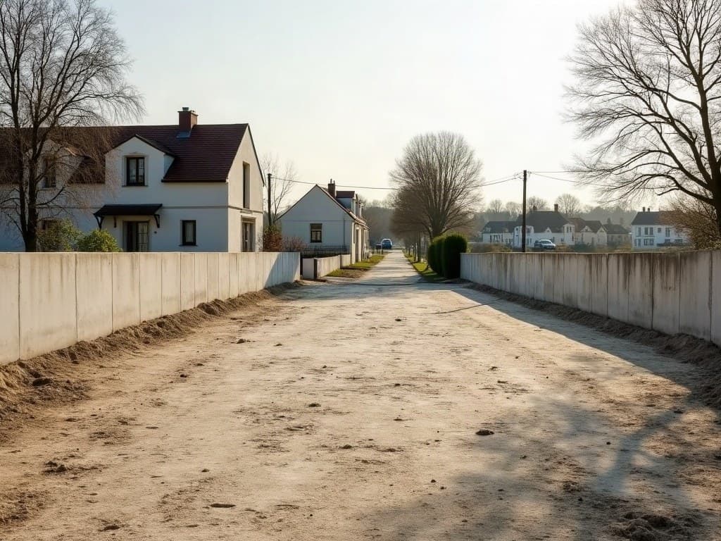 Parcelle nivelée et vide en bordure d'un lotissement de pavillons de périphérie de Limoges