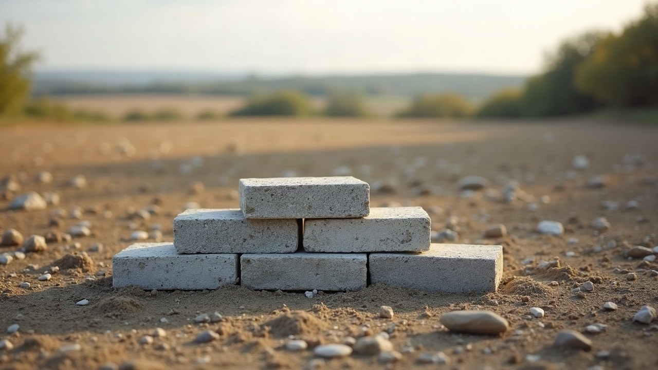 Terrain agricole dégagé et nivelé après démolition d'une ancienne dépendance, quelques pierres de granit récupérées en tas ordonné, aucune personne visible