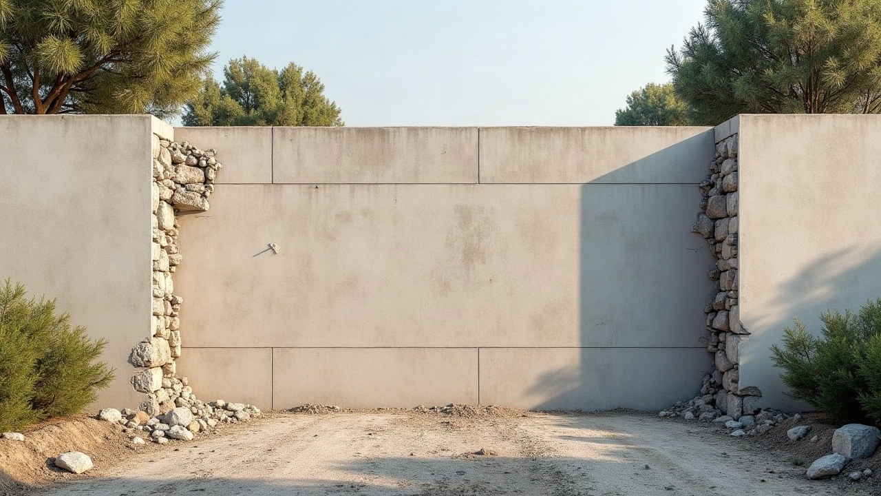 Mur mitoyen fraîchement dégagé après démolition de la construction adjacente, surface propre et stabilisée, chantier net, aucune personne visible
